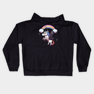 Grim Reaper Riding Unicorn Rainbow Edition Kids Hoodie